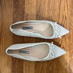 Prada perforated white pointy toe ballet flats